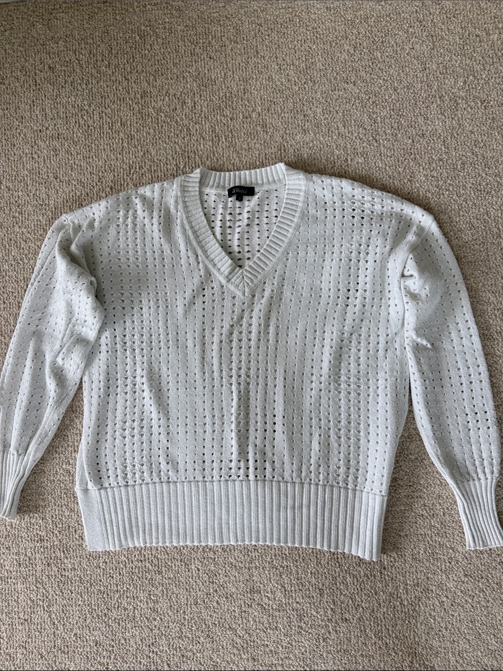 Amici White V-Neck Open Knit Women’s Sweater